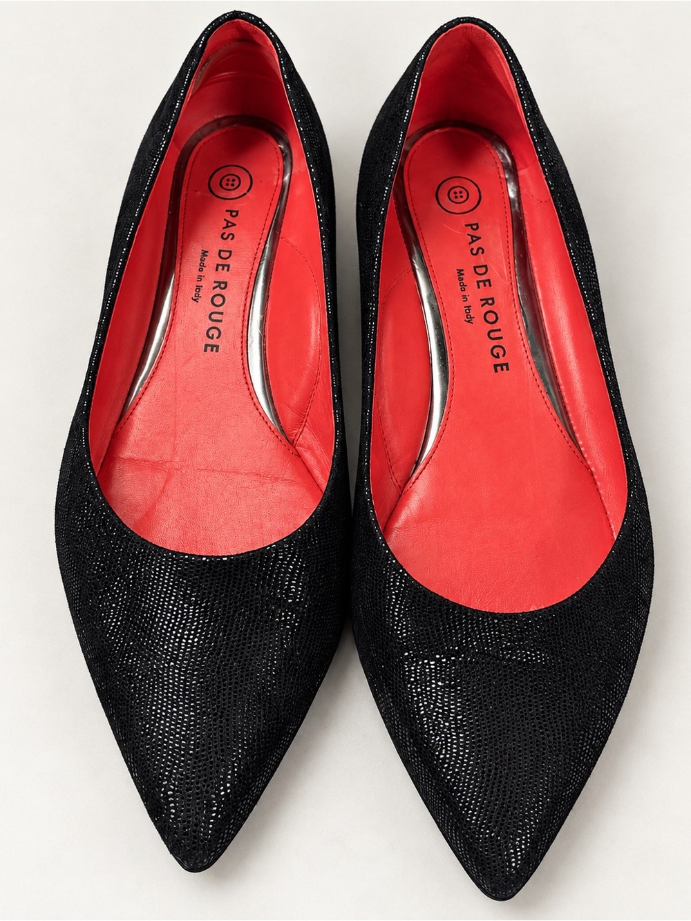 Pas de Rouge Black Textured Pointed Toe Flats EU 38.5 Made in Italy
